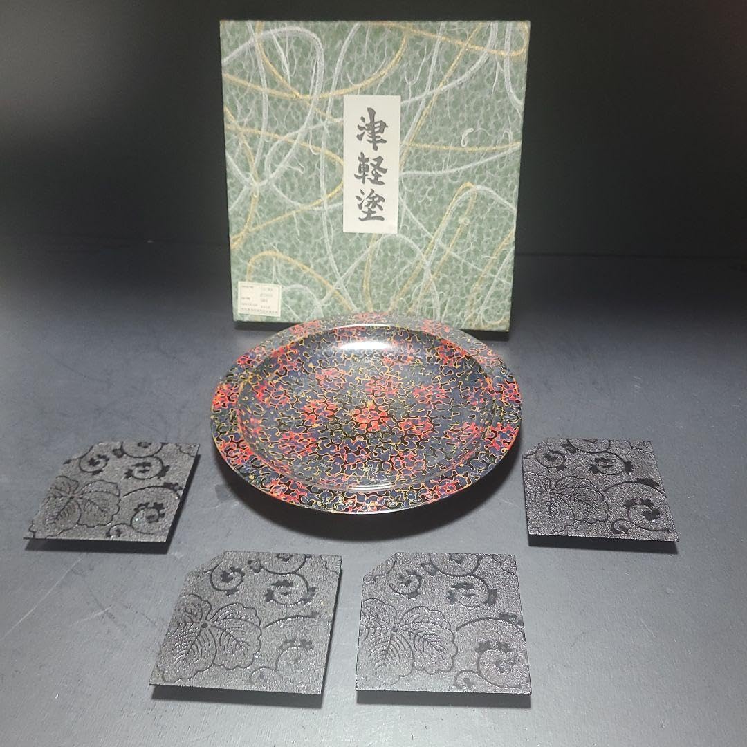 Amazon.co.jp: 津軽塗 唐塗 菓子器 青緑 紋紗塗 螺鈿細工 茶托