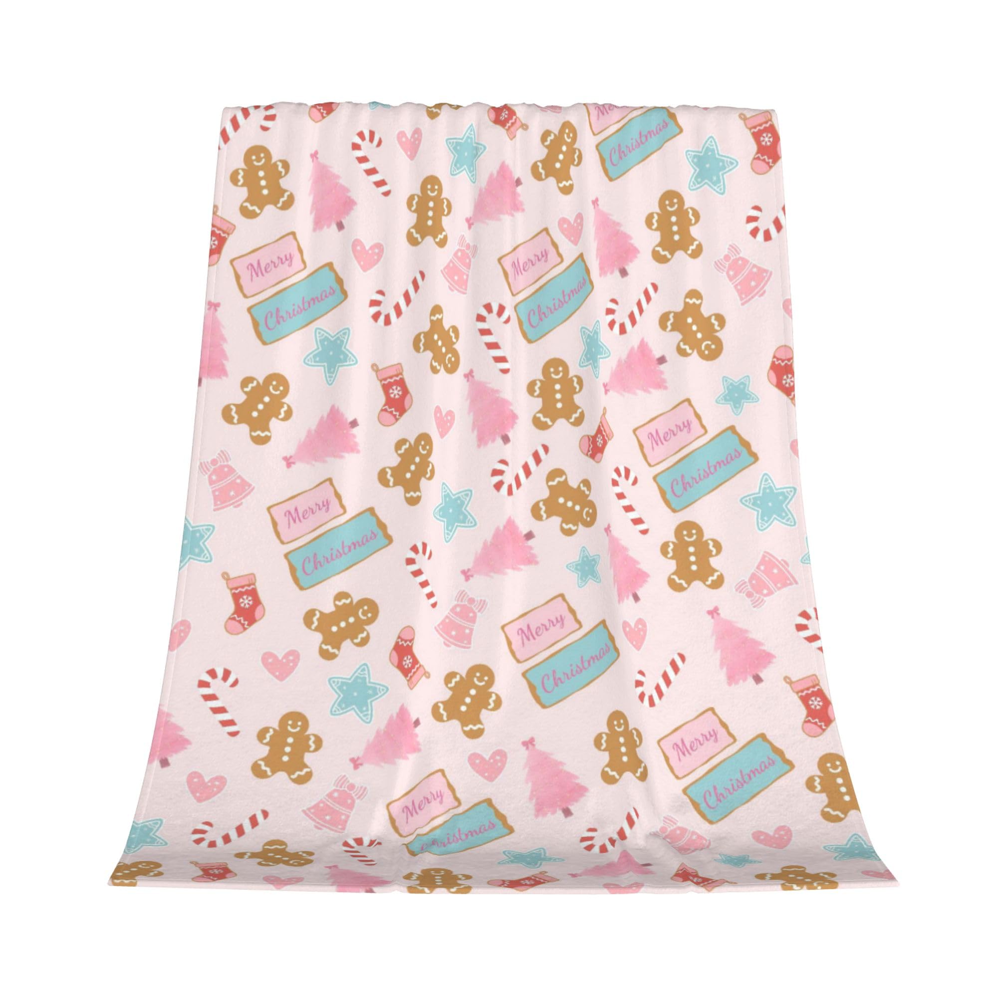 Christmas Throw Blanket - Festive Xmas Tree Candy Cane Gingerbread Man Design - Lightweight Flannel Fleece Throw - Ultra Warm & Cosy - 76x101cm - Perfect for Sofa, Bed, Gifts, Pets
