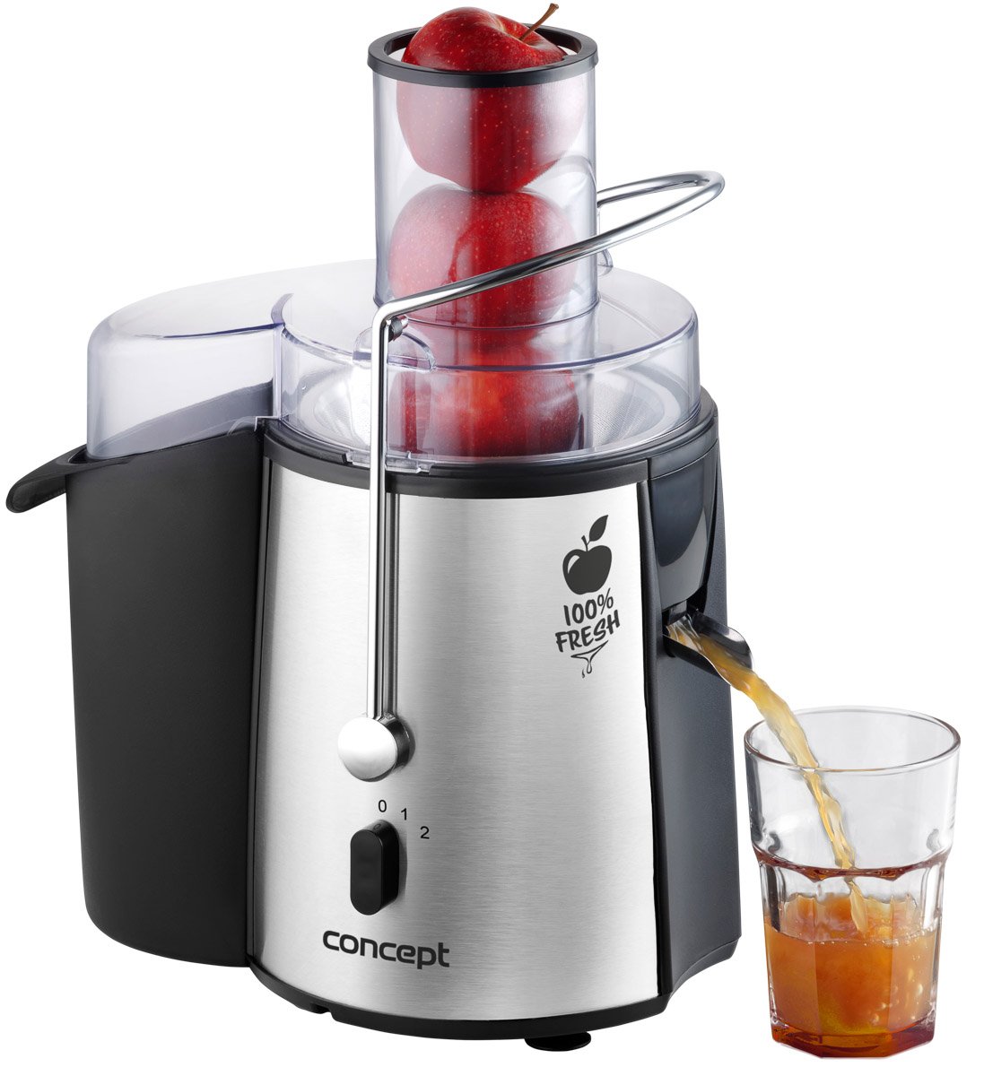 Concept Elettrodomestici LO7026 Centrifuga Fresh con Imboccatura, 1000 W, 1 Liter, Stainless Steel, 2 velocità, Argento
