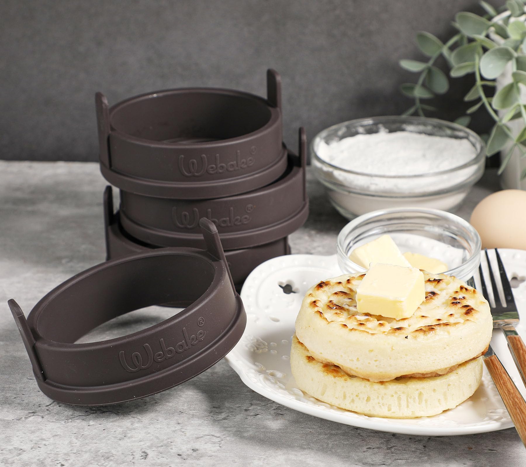 Webake Set di 4 stampi per pancake in silicone, 9 cm, per padelle, uova fritte, frittelle, frittelle