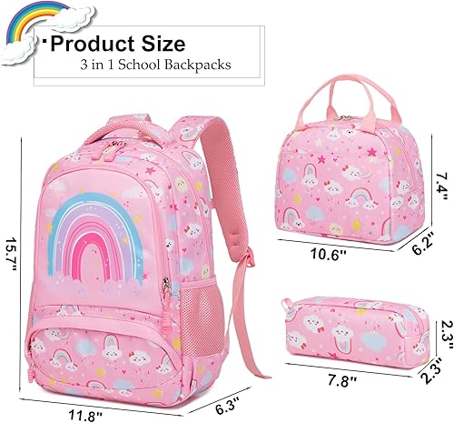 Miniatura 3 de Mochila de unicornio para niñas, mochila escolar preescolar para niñas, 3 en 1, juego de libros escolares con bolsa de almuerzo, bolsa para lápices