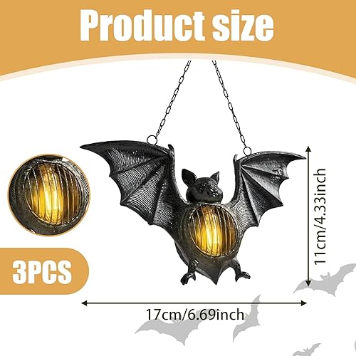 Miniatura 4 de Luces de murciélago 3 piezas de linterna de Halloween fácil de colgar espeluznante murciélago luz al aire libre LED figura decoración decoración de