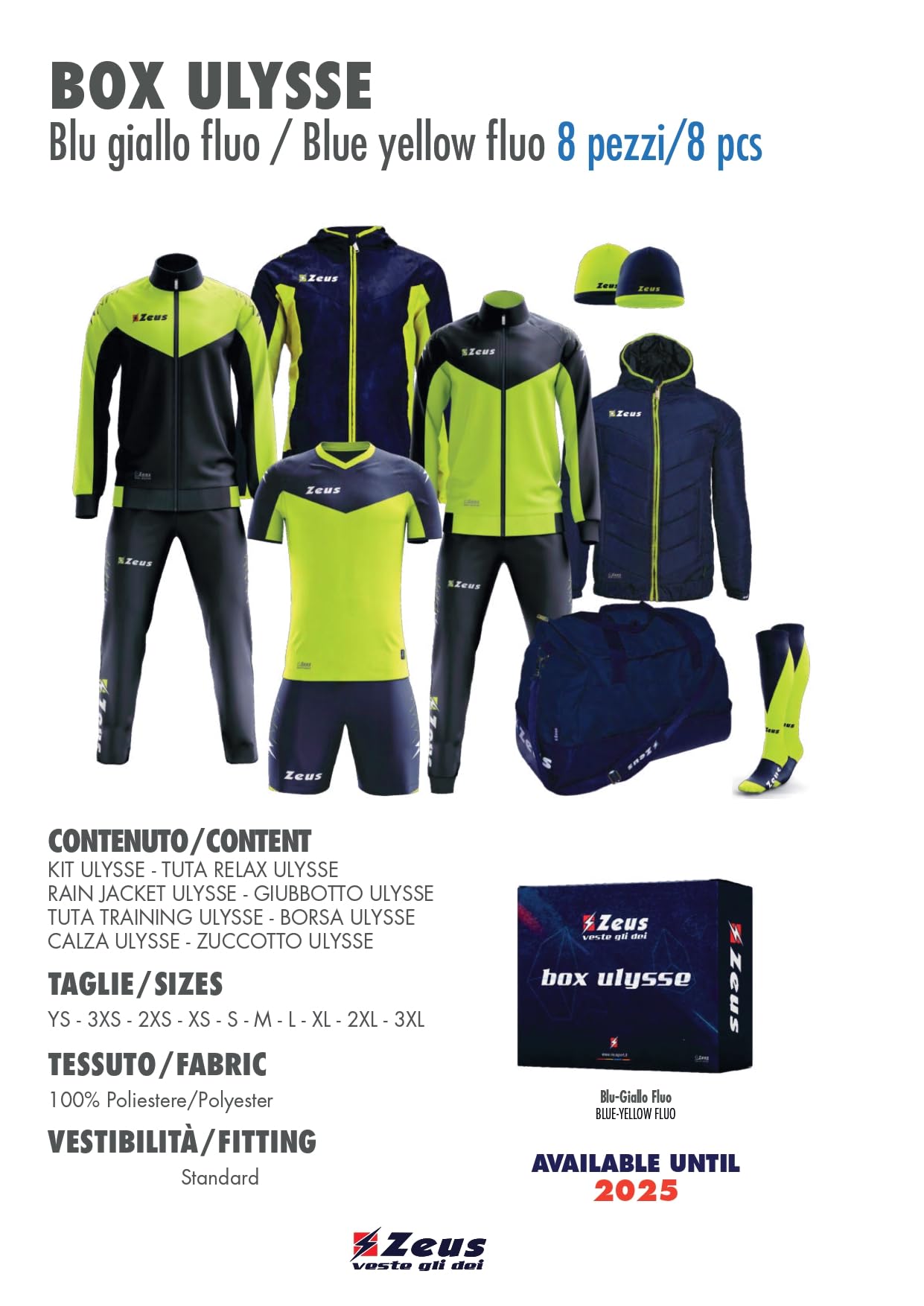 Box Ulysse per Zeus Relax Sport Calcio Fitness Tuta Training Tute Calza Calzettone Borsa Rain Jacket Zuccotto Impermeabile Kit Completino Giubbotto Allenamento