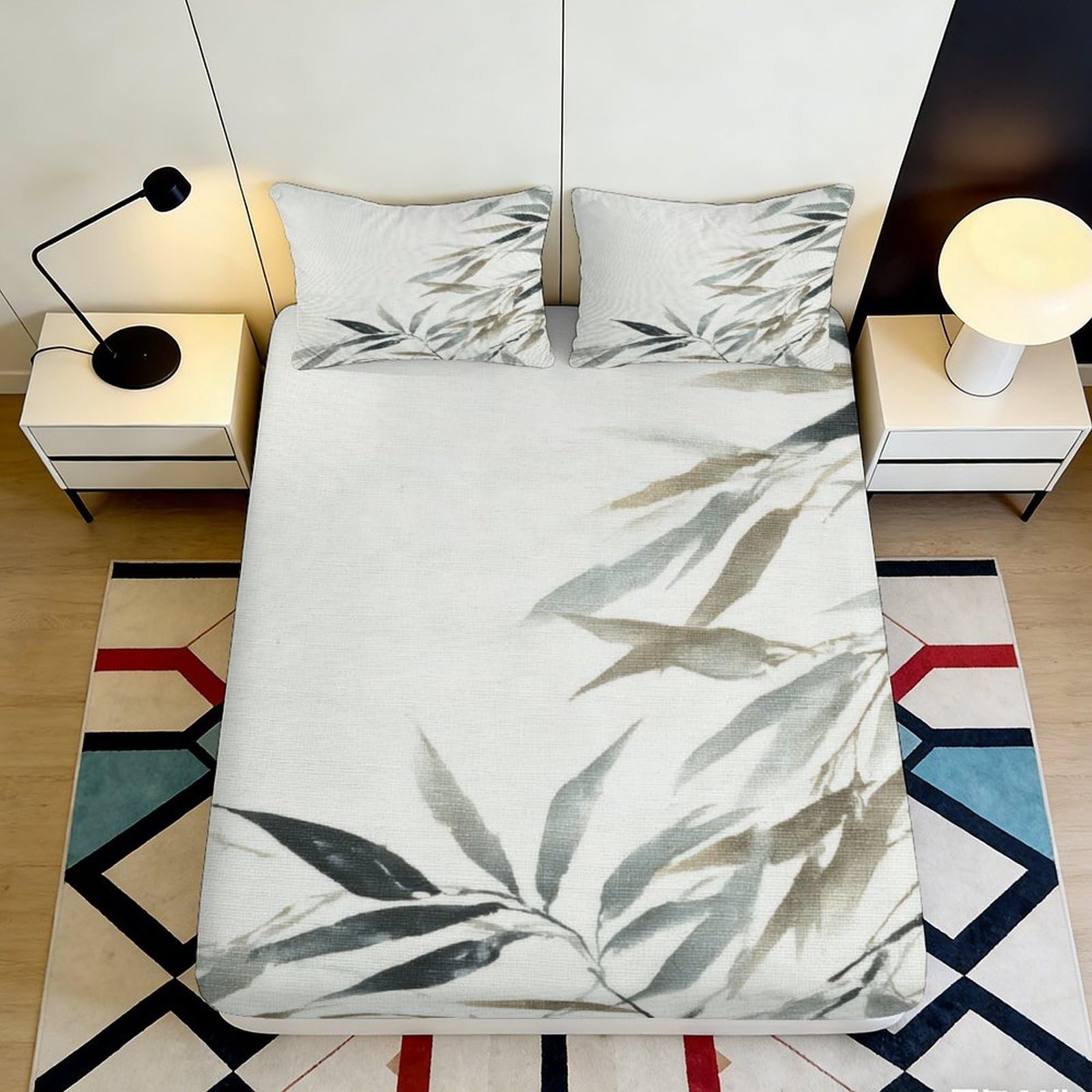 Jqzkxnhpbr Style-8 3D Printed Bamboo Leaf Fitted Sheet Microfiber Soft Anti-Slip Nature Green Mattress Cover For Bedroom Guest Room Decor 90X200x25cm