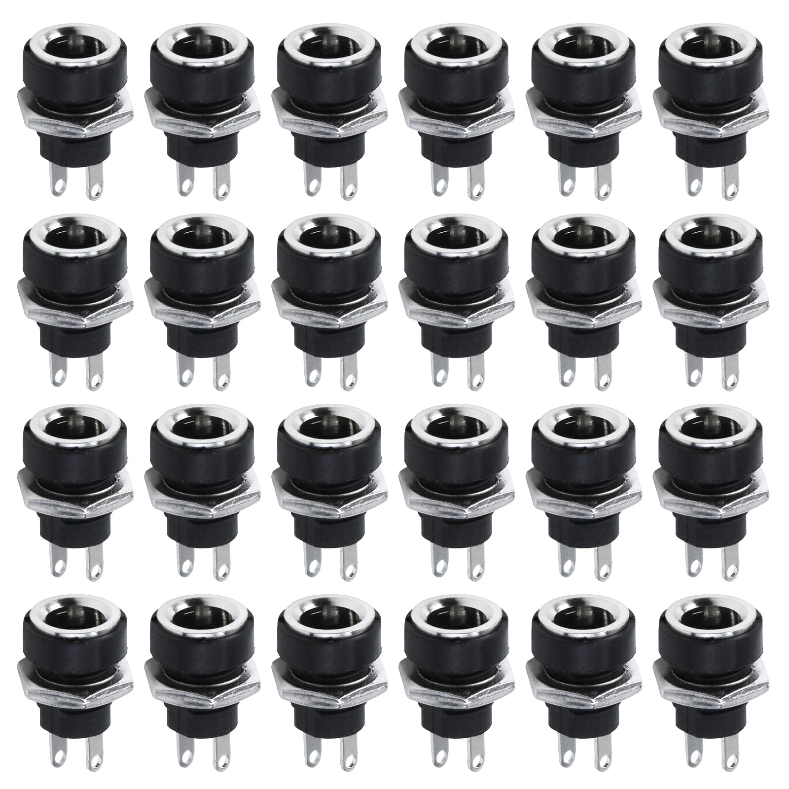 Antrader 24pcs 5.5mm x 2.1mm 2 Pin DC Power Female Panel Mount Jack Socket Connector