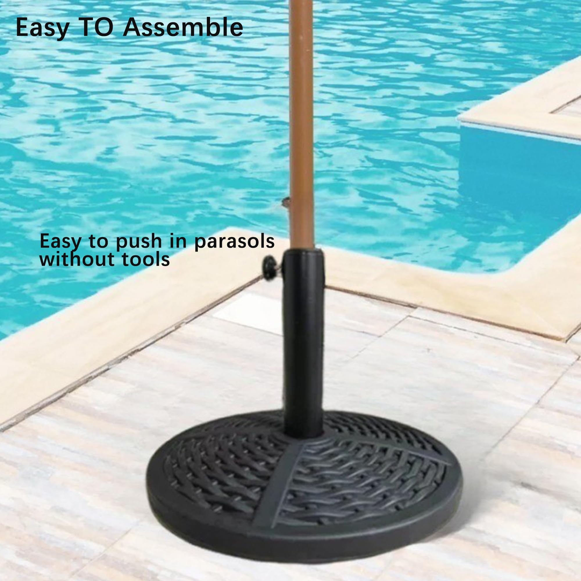 Base per ombrellone da giardino effetto rattan, 10 kg, con motivo a foglie, per mobili da esterno, ombrellone, gazebo, patio, tenda da sole, supporto per ombrellone con manopola regolabile H32 x D42,5