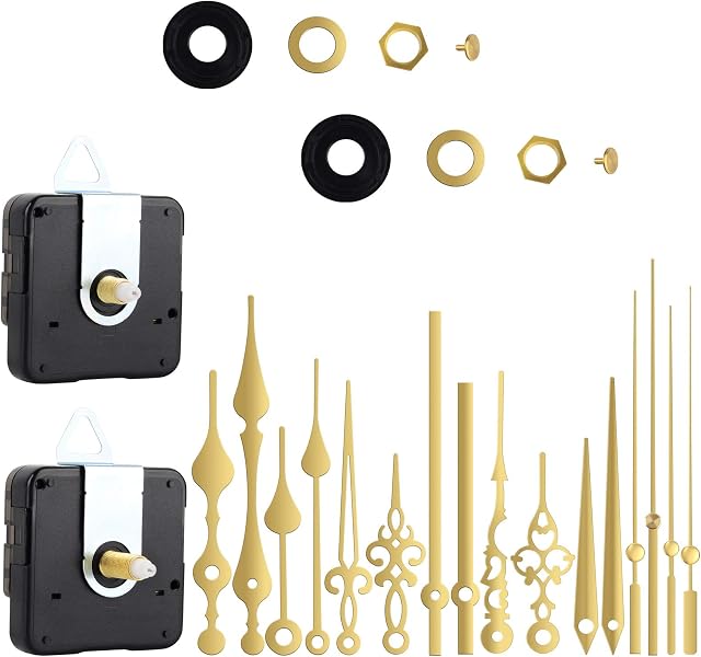 2 Pack Silent Quartz Clock Movement, 6 Pairs Long Axis and Short Axis Clock Mechanism with Manual Battery Power, Wall Clock Mechanism Parts Motor Replacement DIY Repair Parts (Gold)