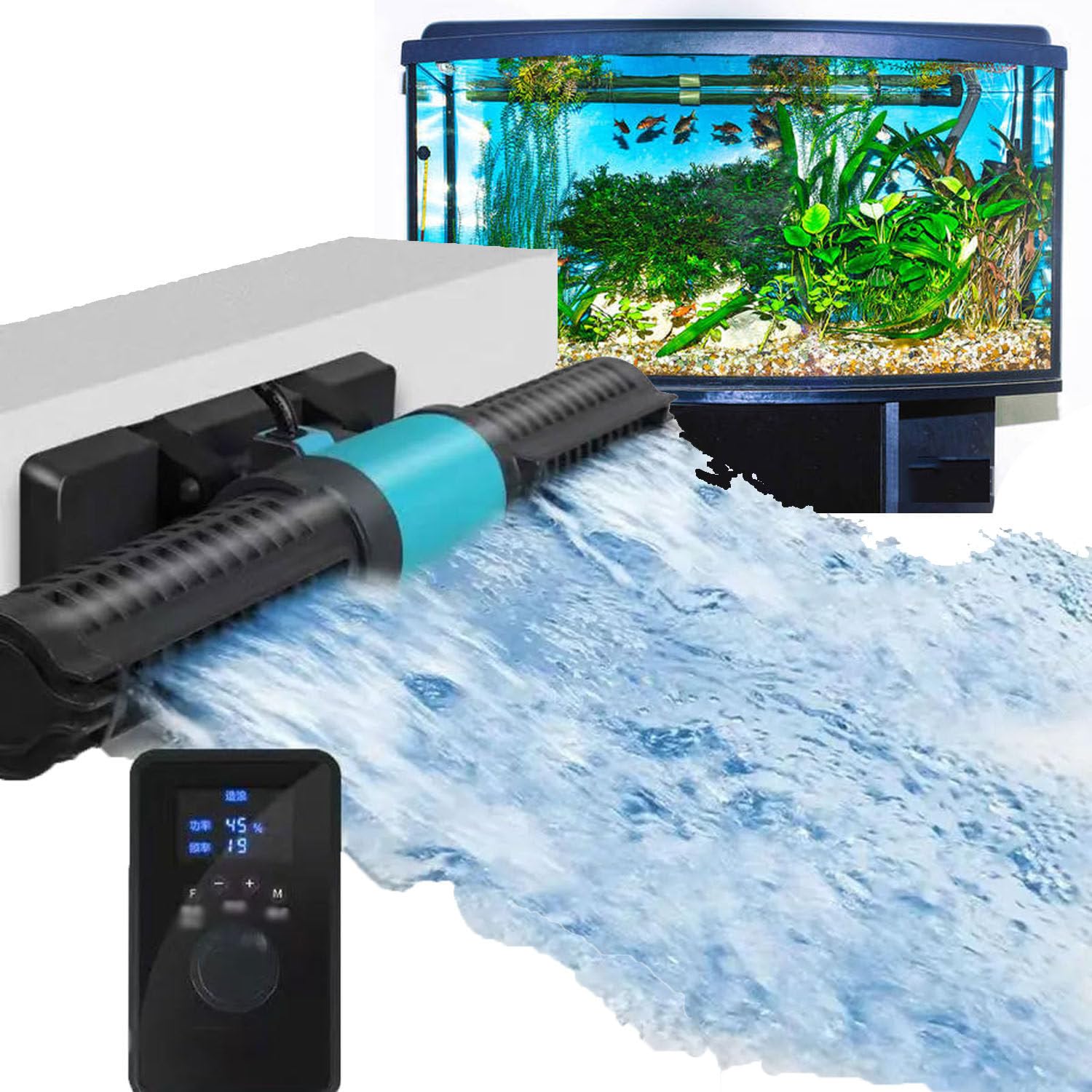 GYKOZY 55W Aquarium Wave Maker, 5 Wave-Making Modes, Magnetic DC 24V Aquarium, with LED Display Controller and 28 DB Cross Flow Wave Pump, for Freshwater, Marine Reef Aquariums