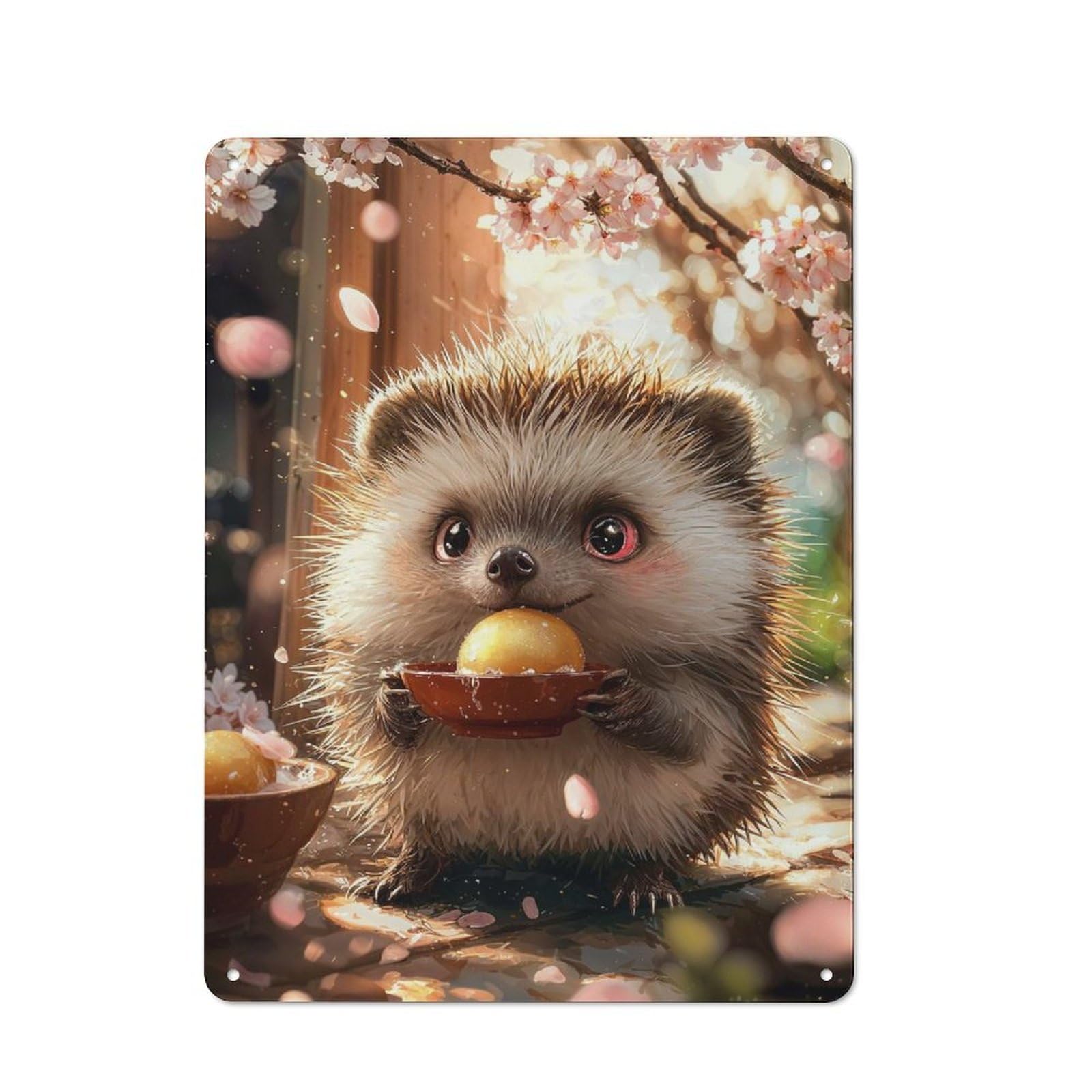 Junmoney Style-5 Workshop Style Cute Hedgehog With Golden Treat Tin Sign 40X30cm, Workshop Wall Decor For Tool Room, Garage, Studio Or Home Bar