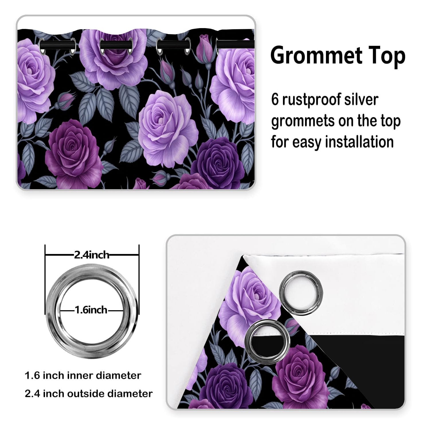 Cortinas Opacas Térmicas Decorativas Tema De La Rosa Gótica | Flores Oscuras En Acuarela 2 Piezas 140Anx240Al Cm, Cortinas De Privacidad para Ventanas De Sala De Estar, Púrpura