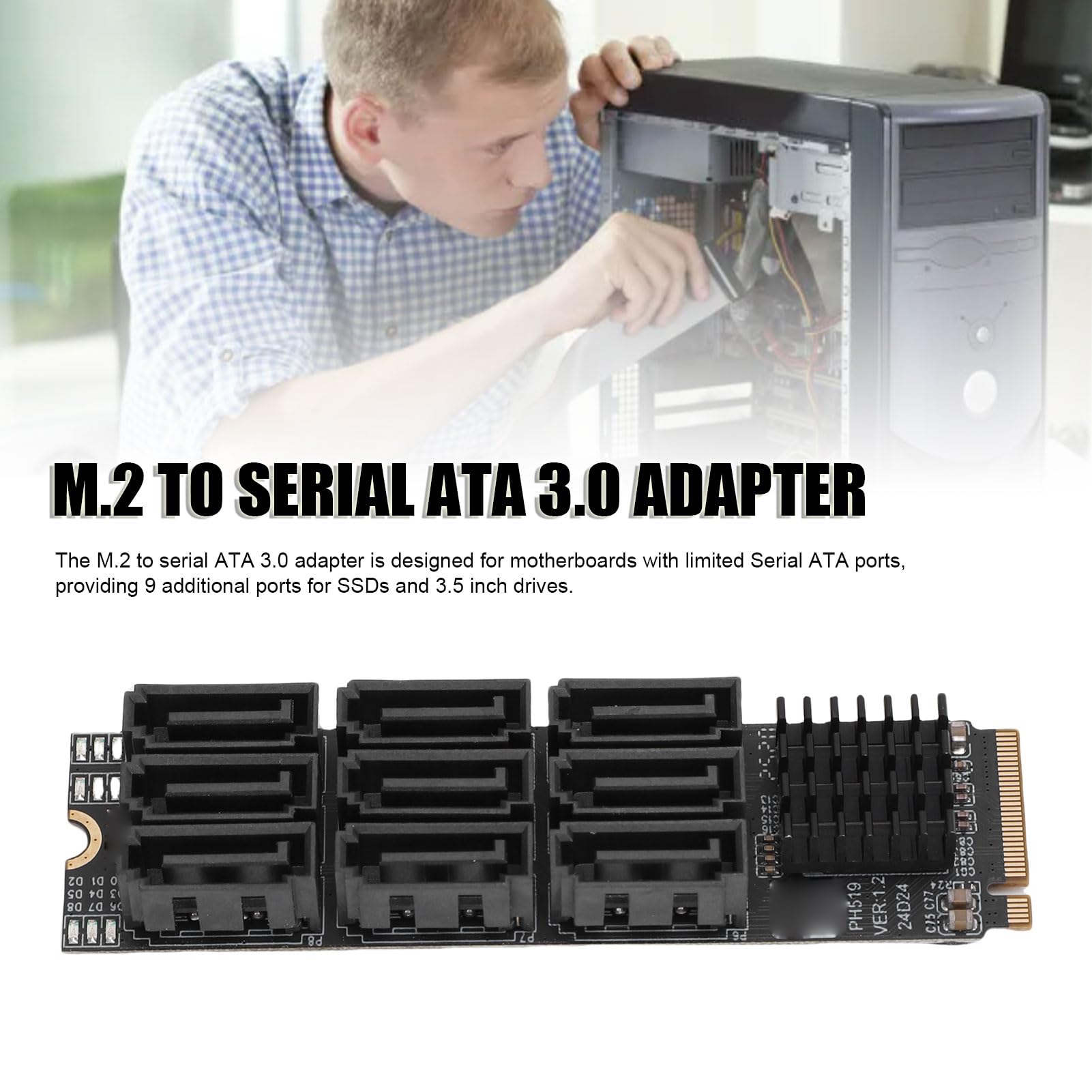Tonysa 9 Port M.2 NVME und SATA 3.0 Adapter Converter Card, M Key PCIE 3.0 X2 bis 9X Seriell ATA III 6Gbit/s Expansionskarte, Unterstützung von RAID und Hot Swap