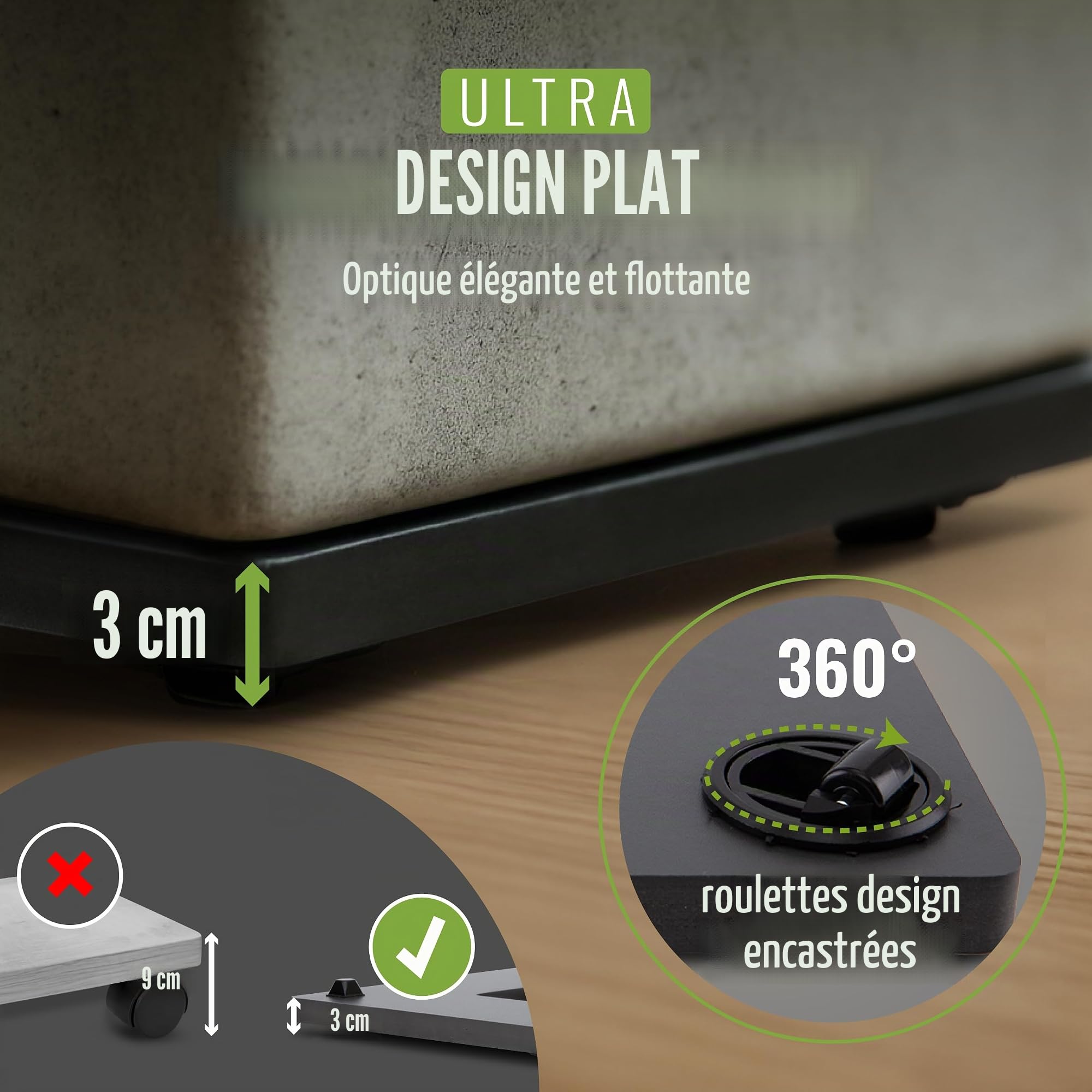 Pflanzwerk® Jardinière Porte Plantes*ULTRAPLAT Designer sous-vases à roulettes* 80x28cm pour Tous Les Pots et bacs à Fleurs *Design breveté* *capacité de Charge 120KG* *Made in Germany*