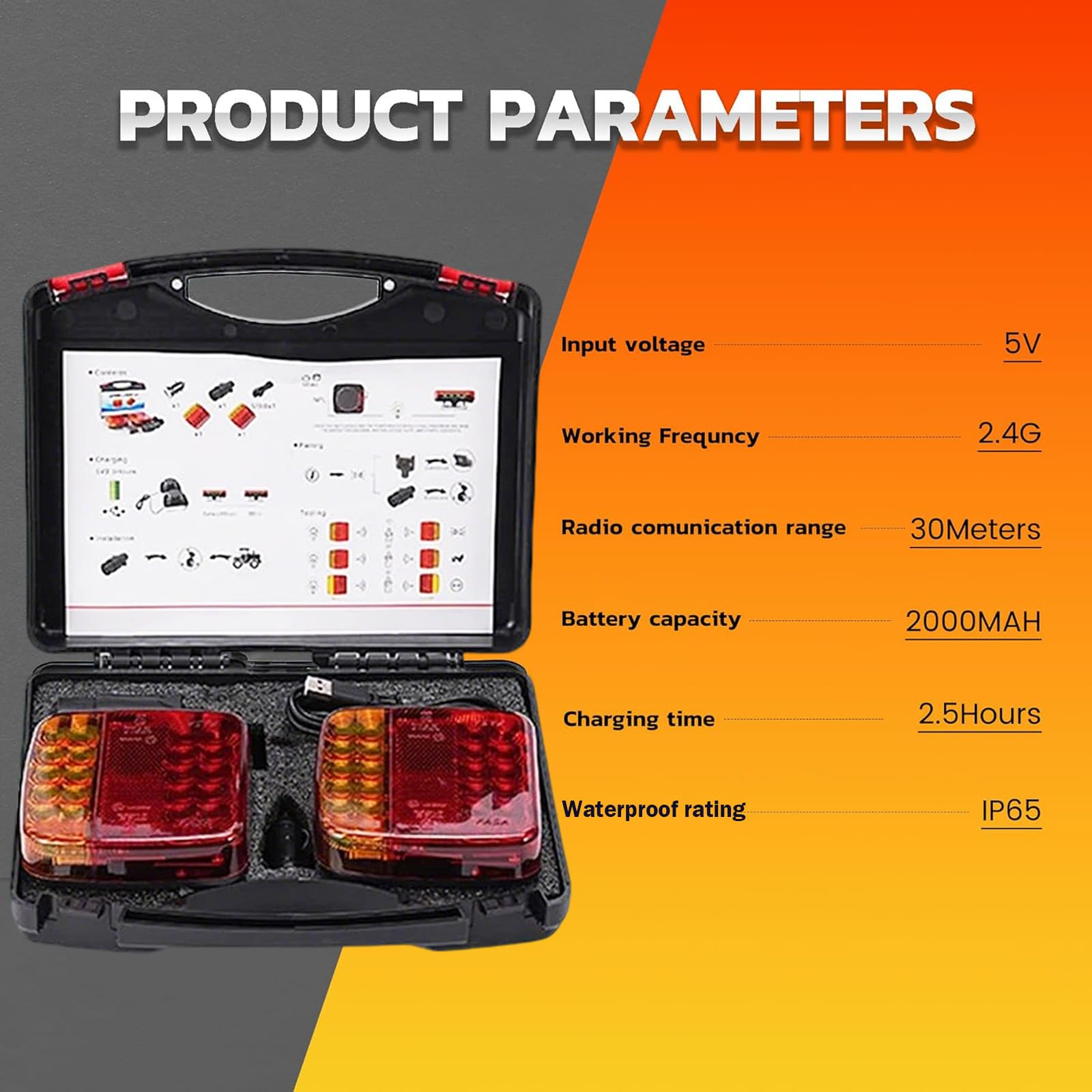 Magnetische Anhänger Rücklichter Kabellos Set, Kabelloses Beleuchtungs LED 12V, Wiederaufladbare Anhänger Beleuchtung mit ECE-Geprüft für Anhänger LKW Wohnwagen LKW RV Traktor