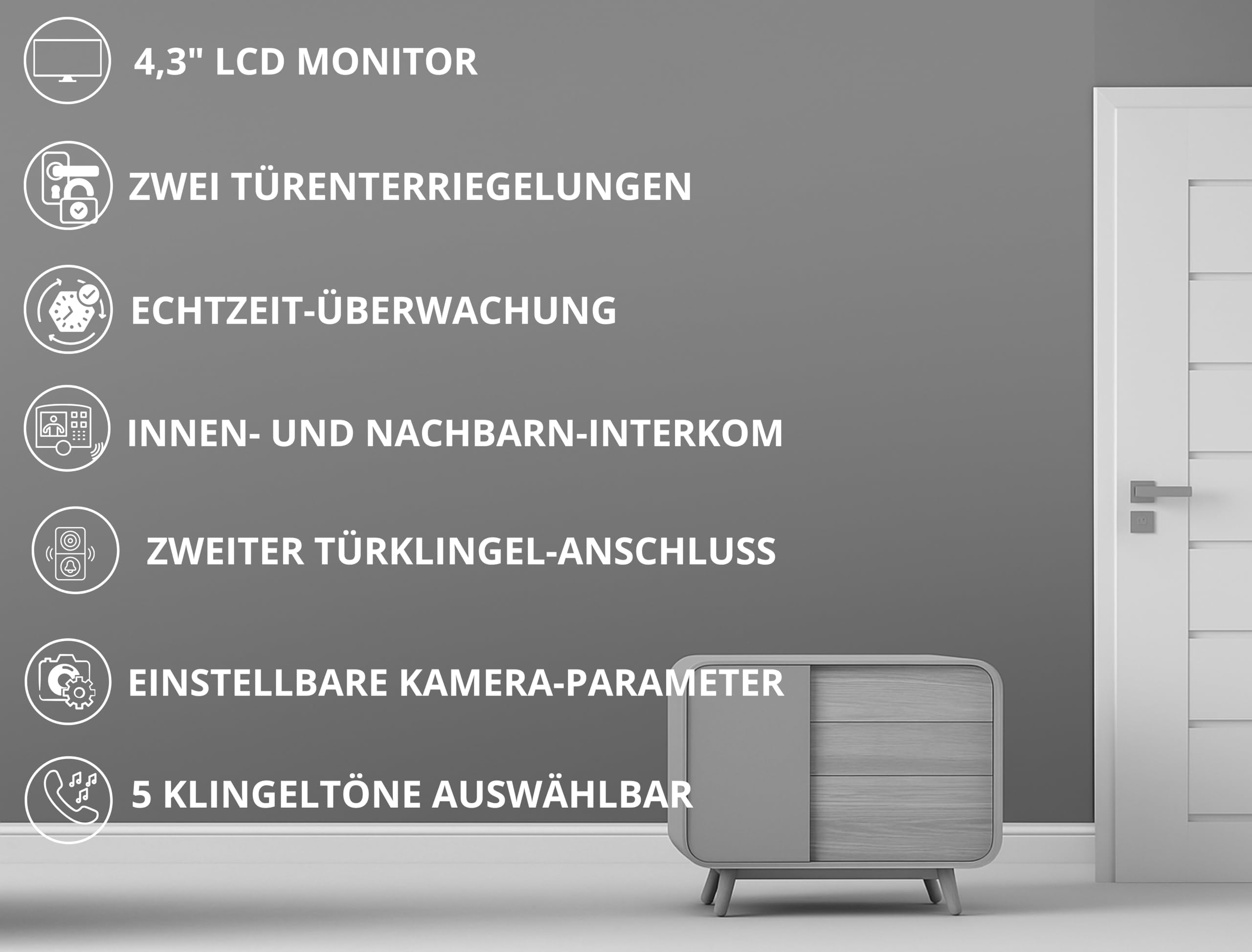 SCHUTZER Video-Türsprechanlage mit Kamera für Einfamilienhaus – kabelgebundene Video Türklingel mit 4,3 Zoll Innenmonitor, 2-Draht-Bus, Sprechanlage mit Türöffner