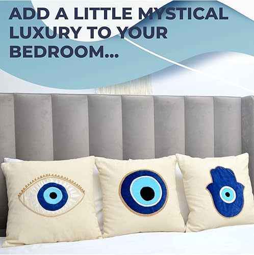 Miniatura 5 de WALBROOK Funda de almohada contra el mal de ojo de 18 x 18 pulgadas, fundas de almohada decorativas, decoración de ojo azul, almohadas azules con