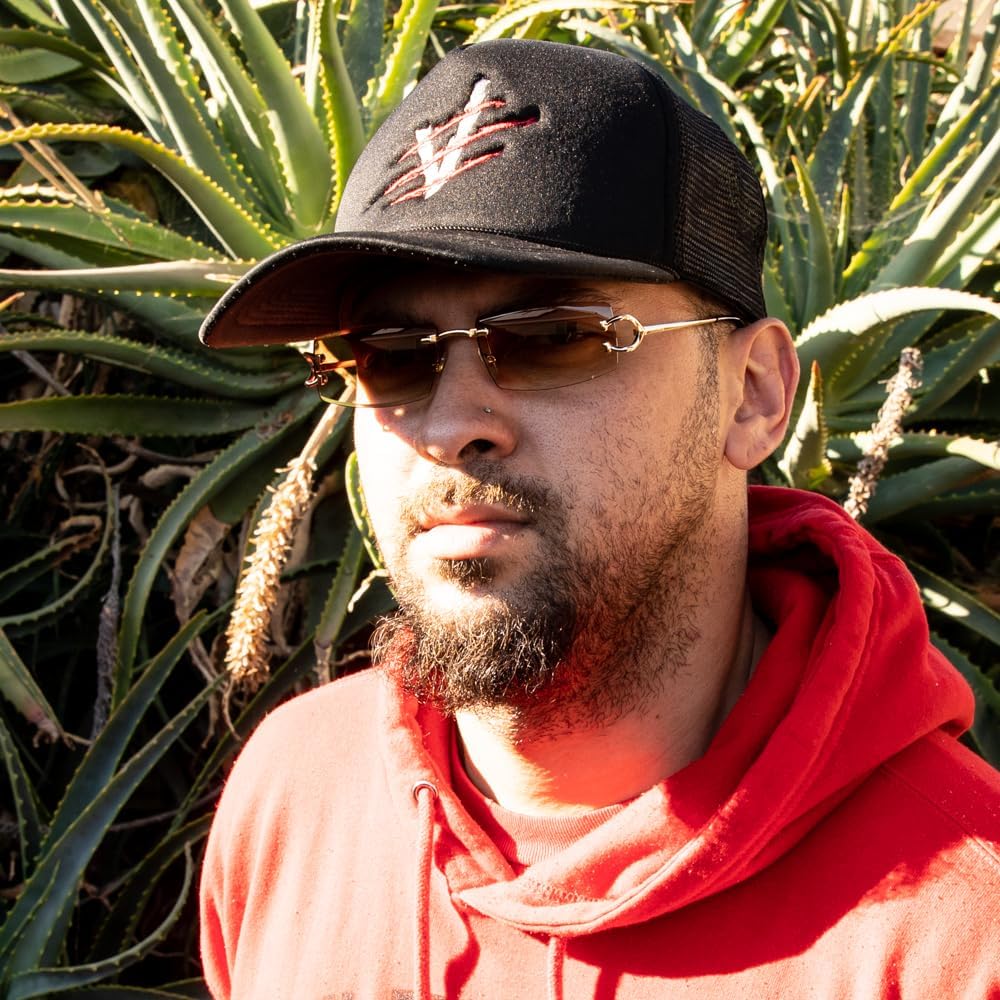 Street Knitted Men Women Stylish Narrow Rimless Light Brown Gradient Tinted Lens Rectangular Gold Frame Shades 90s Rectangular Slim Small Frameless Retro Trendy Hip Hop Square Unisex Sunglasses - Image 2