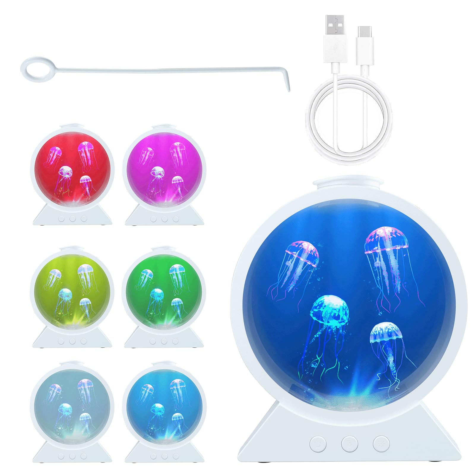 mumisuto Jellyfish Lamp, USB Inserted Jelly Fish Light Lamp, Jellyfish Tank Aquarium Night Mood Light with Adjustable Flow Rate and Timing for Home Office Living Room Birthday Christmas Decor (White)