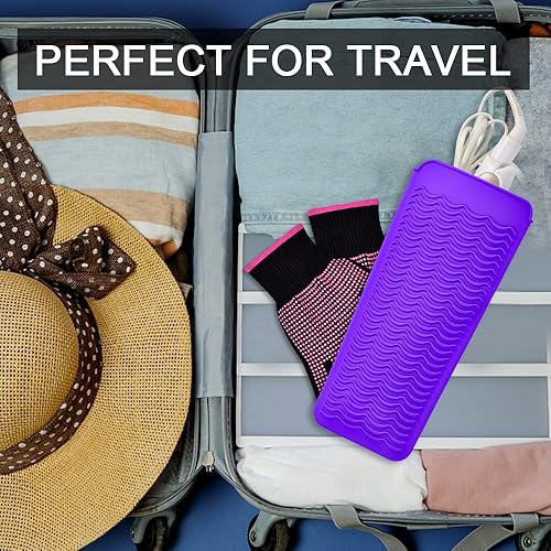 Miniatura 8 de IKOCO Guantes térmicos para peinar el cabello, 2 guantes resistentes al calor con bolsa de silicona para rizador, plancha plana, alisador,