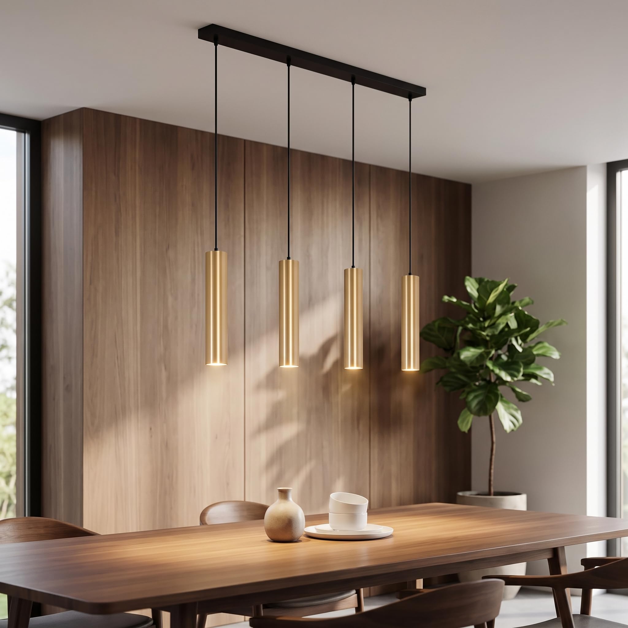 BARCELONA LED Bila 4 Vierfach Pendelleuchte GU10 Messing | Robustes Aluminium, Innenbeleuchtung, lineares Design, edle Oberfläche, Esszimmer, Küche, modernes Wohnzimmer
