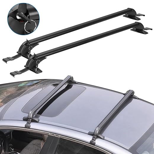 Universal Roof Rack Crossbars, 43" Aluminum Crossbars with Anti-Theft Lock Adjustable Window Frame for Car Without Side Rails for Bike Kayak Cargo Luggage, 165LBS Capacity Black