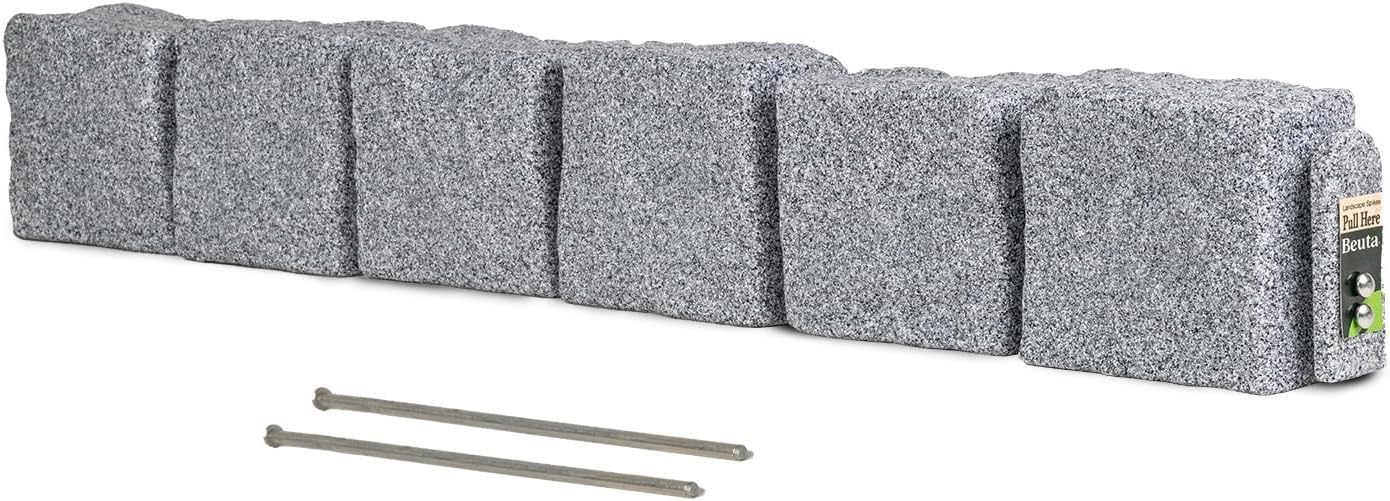 Beuta Landscape Edging | Garden Edging Border | Faux Stone Blocks for Lawn Edging, Flower Beds & Yard Edging – 1 Pack | Each Section Has 6 Blocks 48