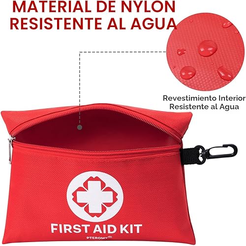 Miniatura 2 de PTEROMY Kit de primeros auxilios mini de 150 piezas, kits de emergencia portátiles pequeños y compactos para auto, viaje, casa, camping, al aire