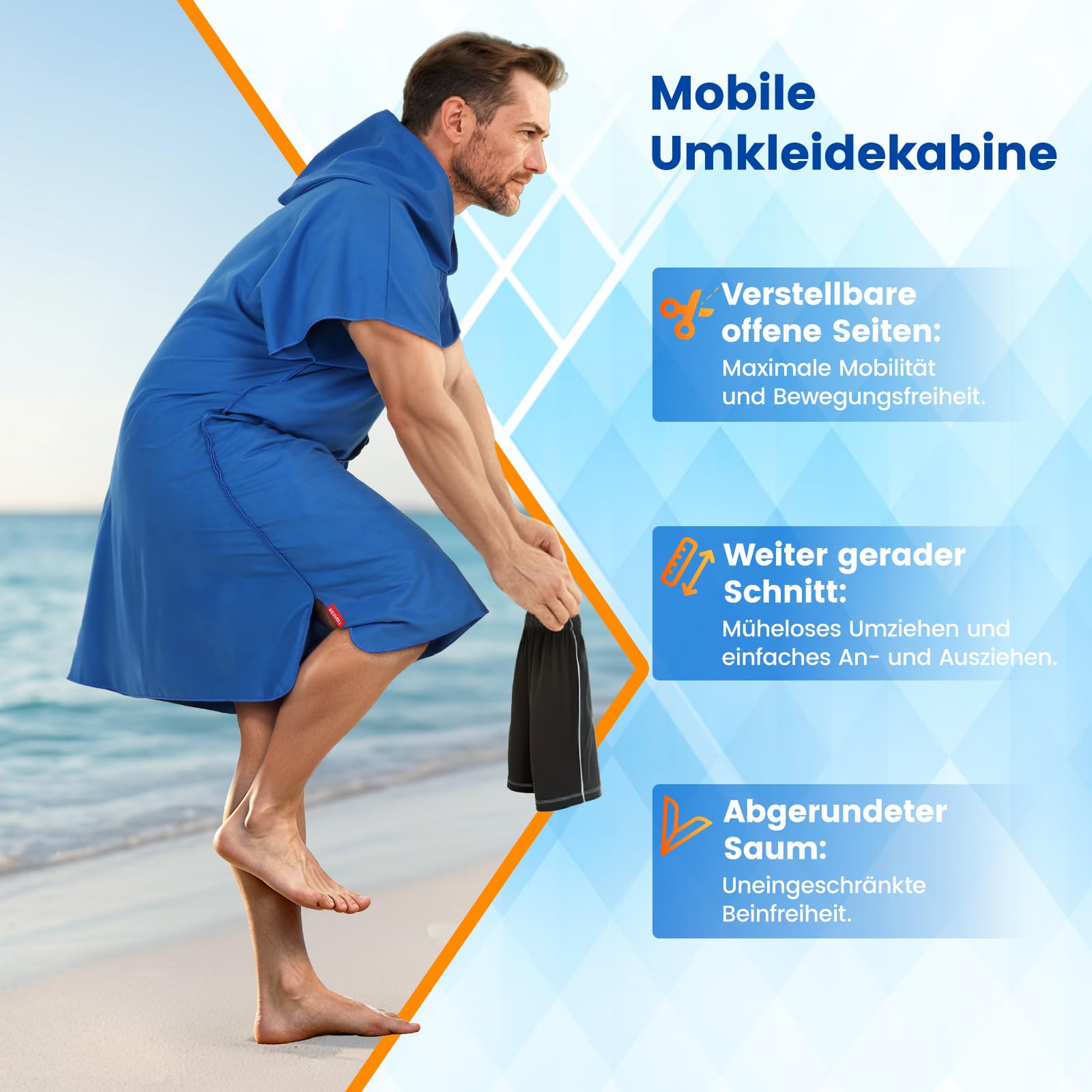 Siegvoll Poncho de Baño de Microfibra para Hombre y Mujer – Poncho de Surf Adulto de Secado Rápido y Compacto – Toalla Poncho con Capucha Cortavientos – Cambiador Portátil para Playa y Deportes Acuáti