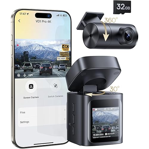 Baseus VD1 Pro Solar Dash Cam Front and Rear, 4K+1080P Dash Camera for Cars, Battery Powered Parking Mode, Starvis Night Vision, 32 GB Card Included, 5GHz WiFi, GPS, Wide Angle,Voice Control