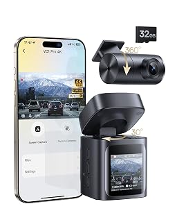 Baseus VD1 Pro Solar Dash Cam Front and Rear, 4K+1080P Dash Camera for Cars, Hardwire-Free Parking Mode, Starvis Night Vision, 32 GB Card Included, 5GHz WiFi, GPS, 170°Wide Angle,Voice Control - Amazon product rated Grade A