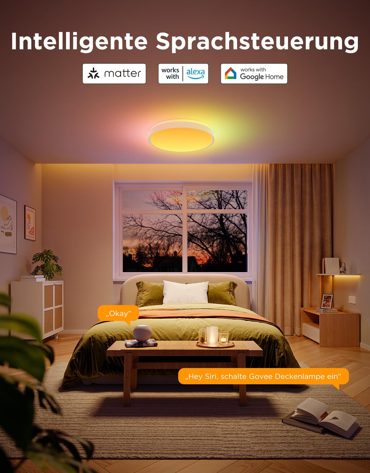 Govee Deckenlampe RGBIC 48,5W Smart LED Deckenleuchte 4300lm Kompatibel mit Matter Alexa Google Assistant Dimmbar Ø38cm