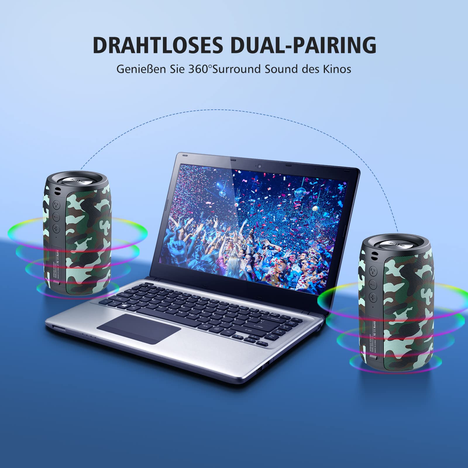 ZEALOT Cassa Bluetooth, Altoparlante Portatile, Outdoor, Bluetooth 5.0, Impermeabile, Stereo Rumoroso, Bassi Incredibili, 1500 Minuti Tempo di gioco con AUX/TF/USB per viaggi a casa