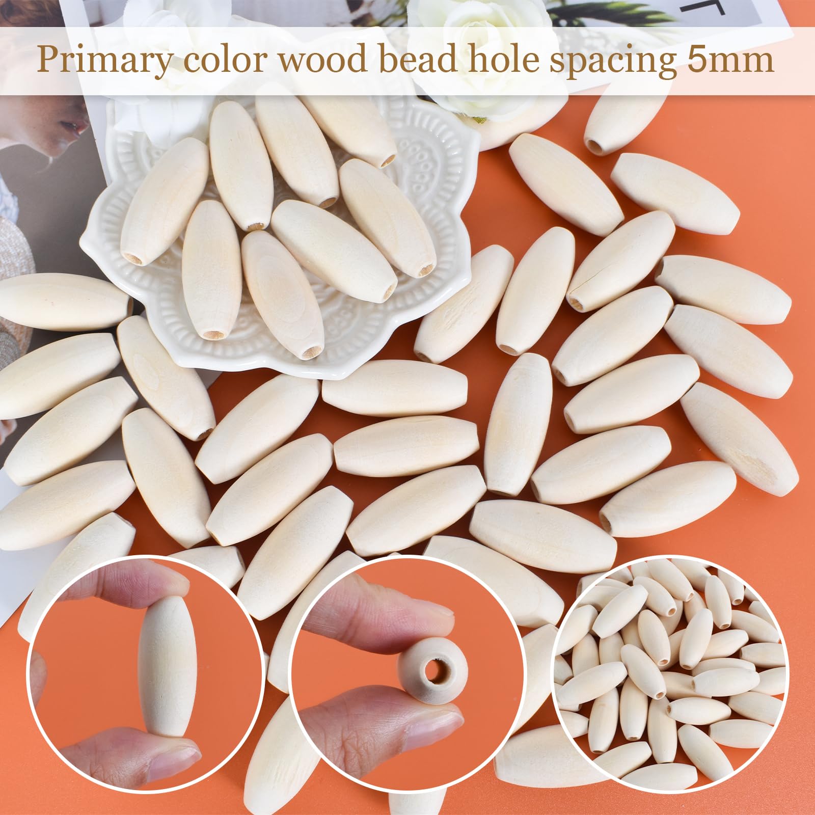 200 Perline Di Legno Ovali Naturali – 12x8 Mm, Foro Da 3 Mm, Per Gioielli Fai Da Te, Macramè, Collane, Bracciali E Decorazioni (Nero) - 4
