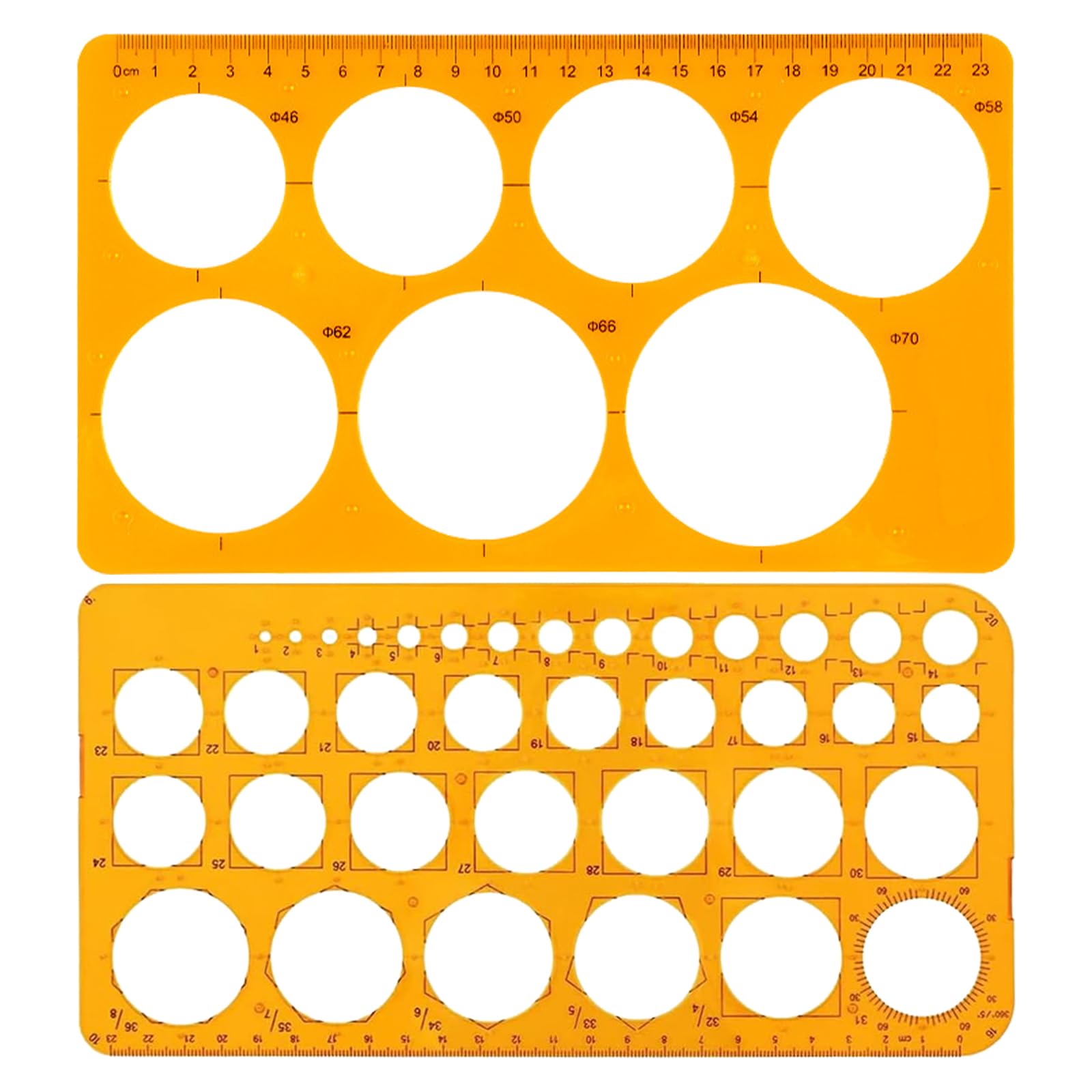 2 Piezas Plantillas para Dibujar, Plantilla Circulos Circular de plástico dibujo Reutilizables Simple y práctico, no es fácil de romper Unidades Regla Circular con 36 y 7 Círculos para Oficina Escuela