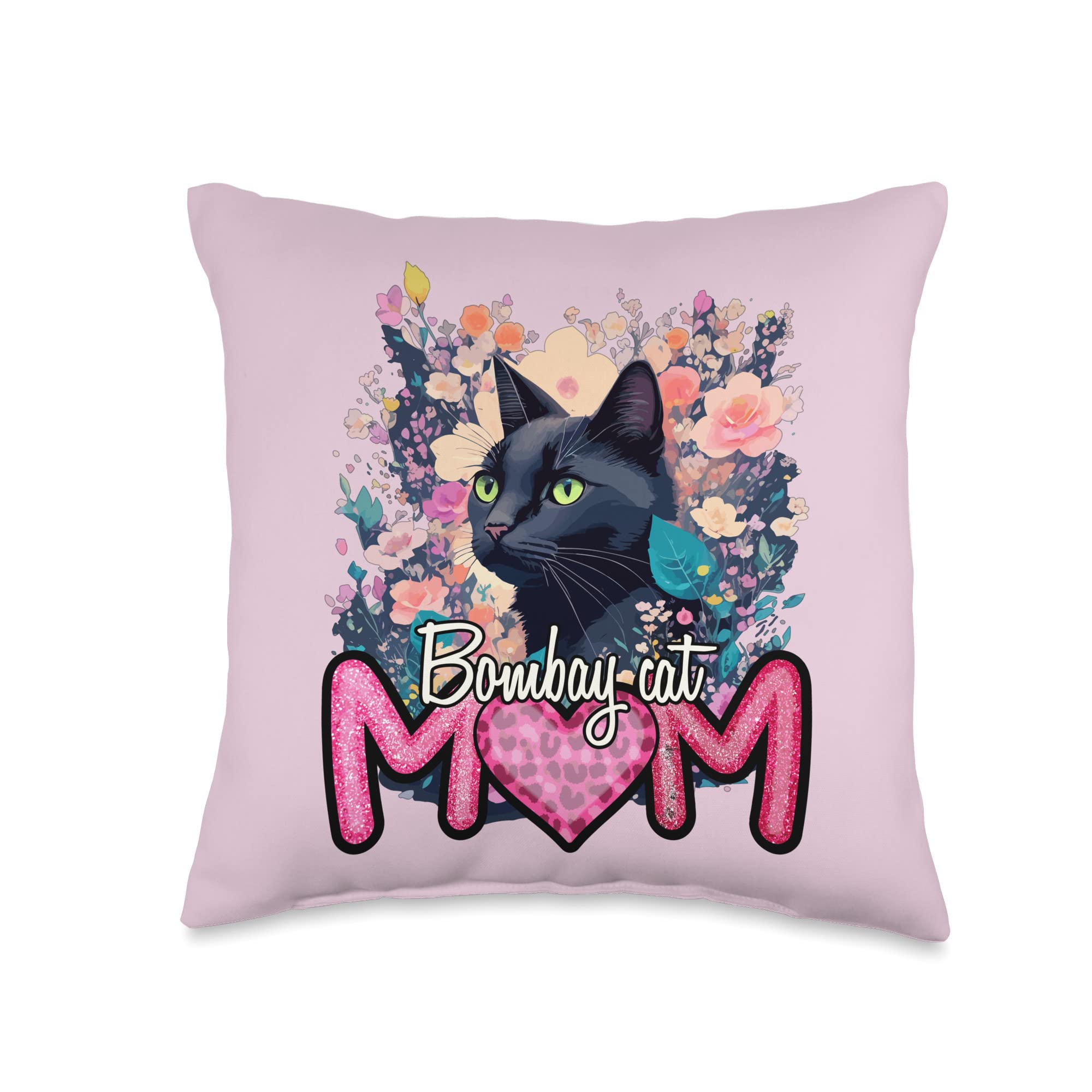 Mom. Retro Bombay Lover-Cat Mama Throw Pillow, 16x16, Multicolor
