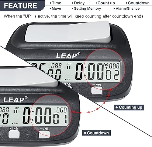 Miniatura 4 de LEAP Reloj de ajedrez digital con temporizador de ajedrez profesional con bonificación de tiempo y características de retardo ideal para ajedrez