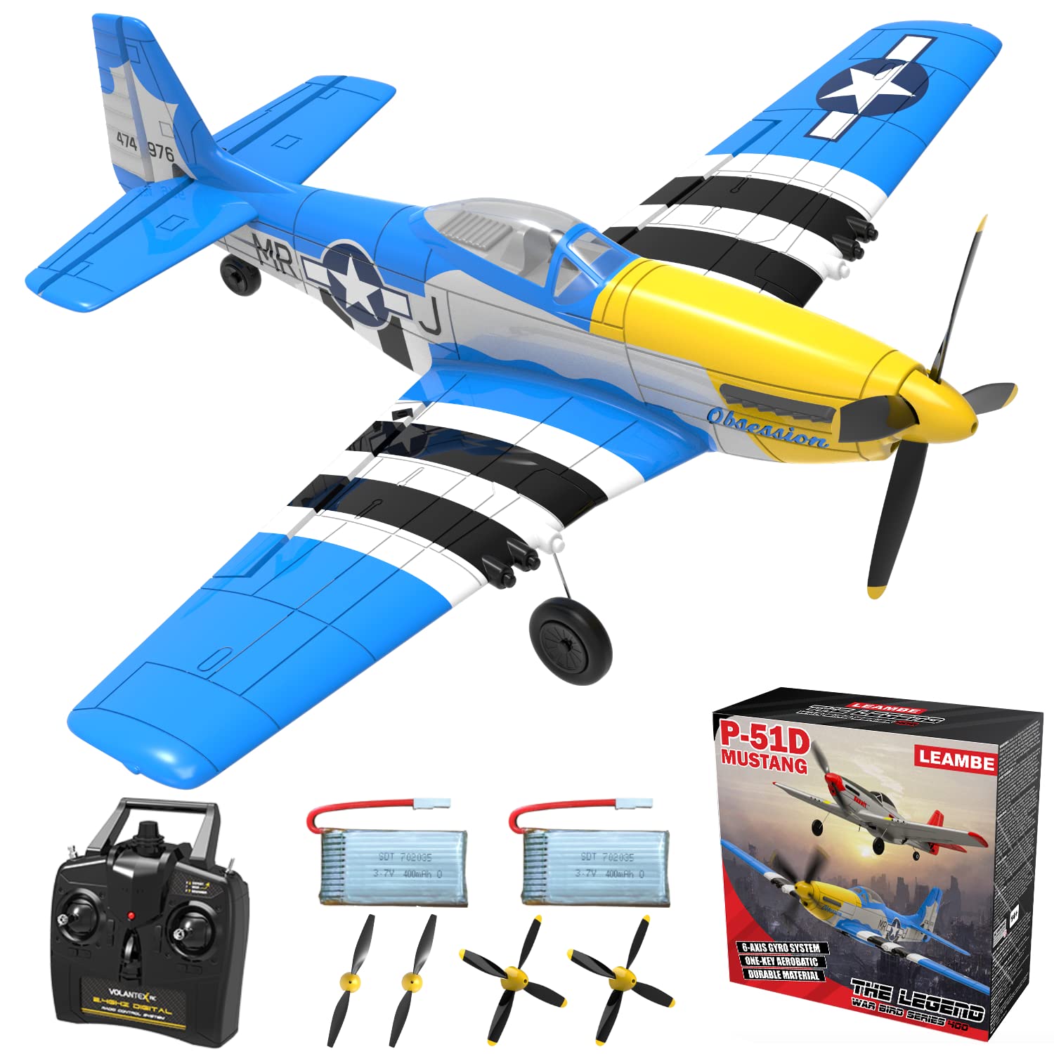 LEAMBE RC Plane 4 Channel Remote Control Airplane with 3 Modes - Ready to Fly Upgrade Mustang RC Airplane for Beginners Adult with Xpilot Stabilization System & One Key Aerobatic