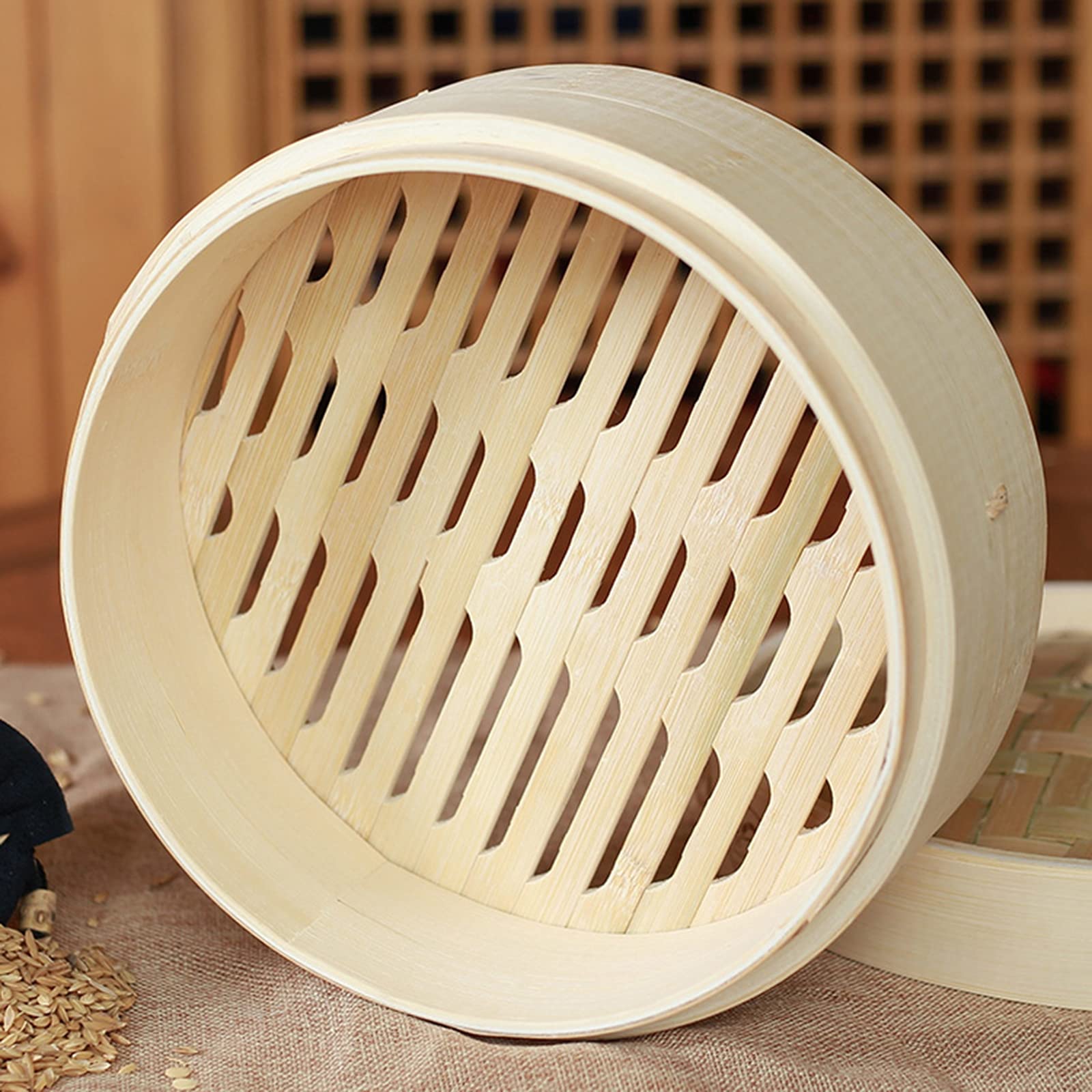 AIZYR Bambusdampfer Korb Einstufiger Knödeldampfer Mit Bambusdeckel Für Dim Sum, Brötchen, Gemüse, Reis, Fisch,27cm