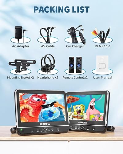 Miniatura 9 de ARAFUNA Reproductor de DVD de coche de 10.5 pulgadas, pantalla dual con entrada HDMI de 1080P, reproductor de DVD portátil para jugar en automóvil