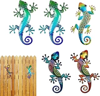 Gecko Wall Art Outdoor,Lizard Outdoor Decor Hangings Sculpture | Colorful Flat Ornaments Statues Animal Figurines for Fenc...