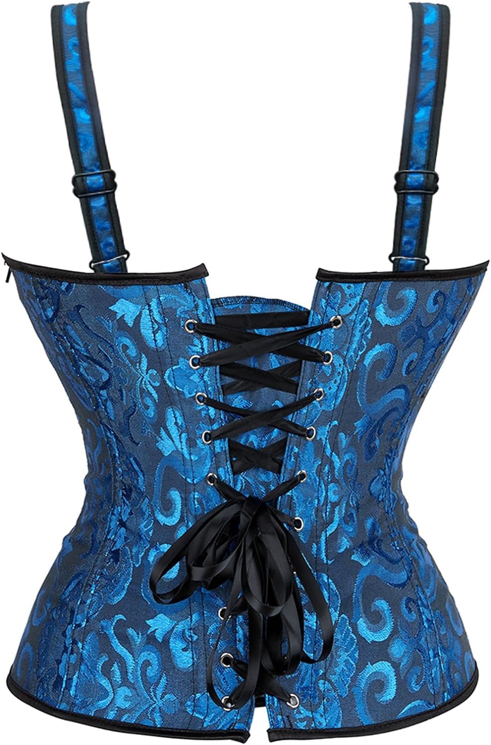 Women's Lace up Gothic Jacquard Shoulder Straps Tank Overbust Shaper Corset Bustiers Top: Medium Deep Blue 3