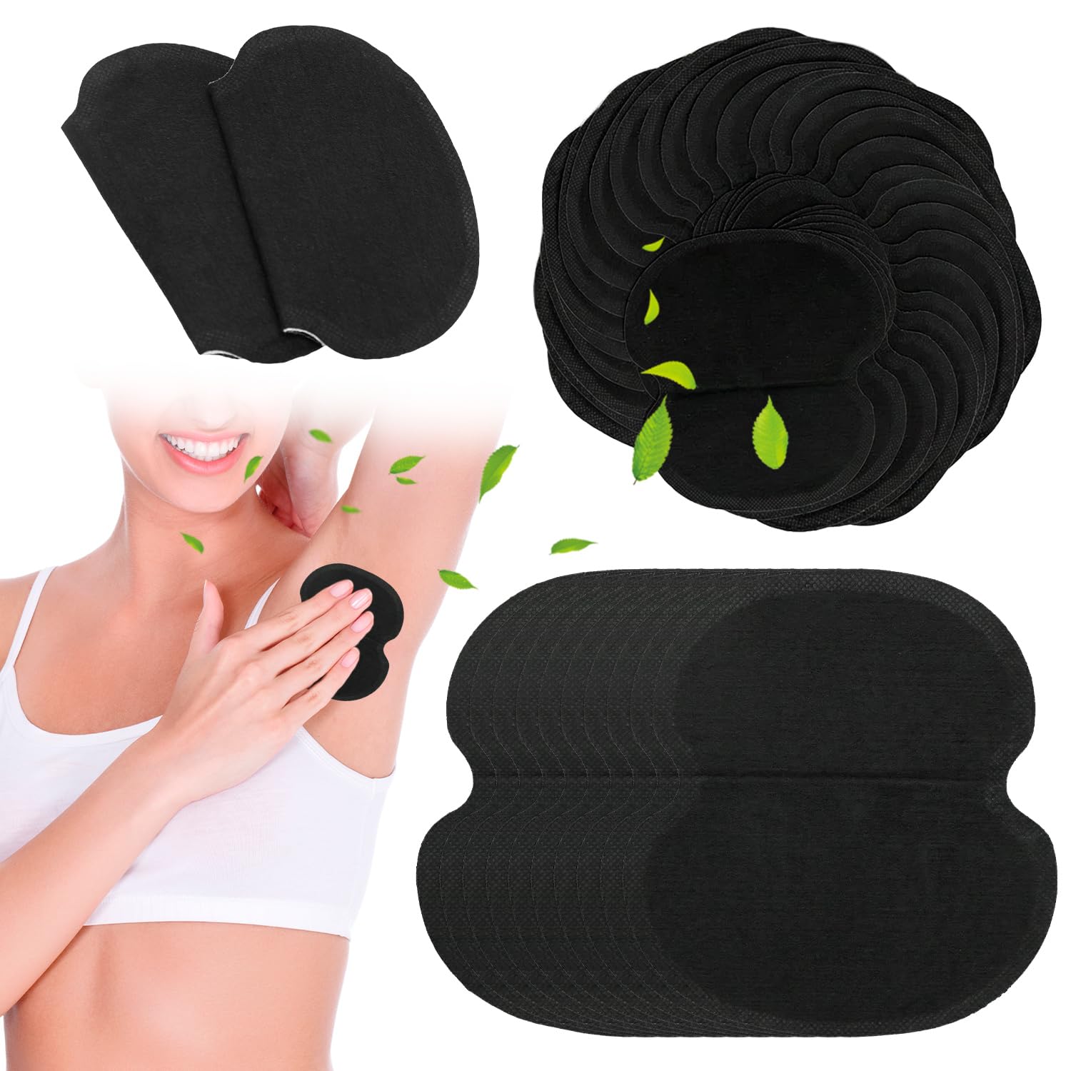 Almohadillas de sudor de 60 pcs, almohadilla de sudor absorbente de axila negra no tejida, adhesivo extra fuerte para hombres, camisas de mujeres, blusas