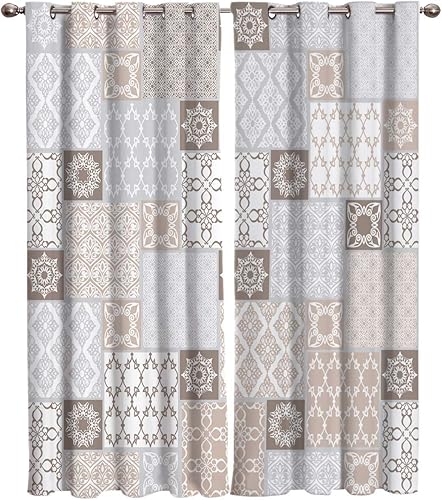 FortuneHouse Blackout Curtains Thermal Insulated Moroccan Solid Pattern Metal Grommet Elegant Room Drapes Window Curtain for Bedroom Living Room