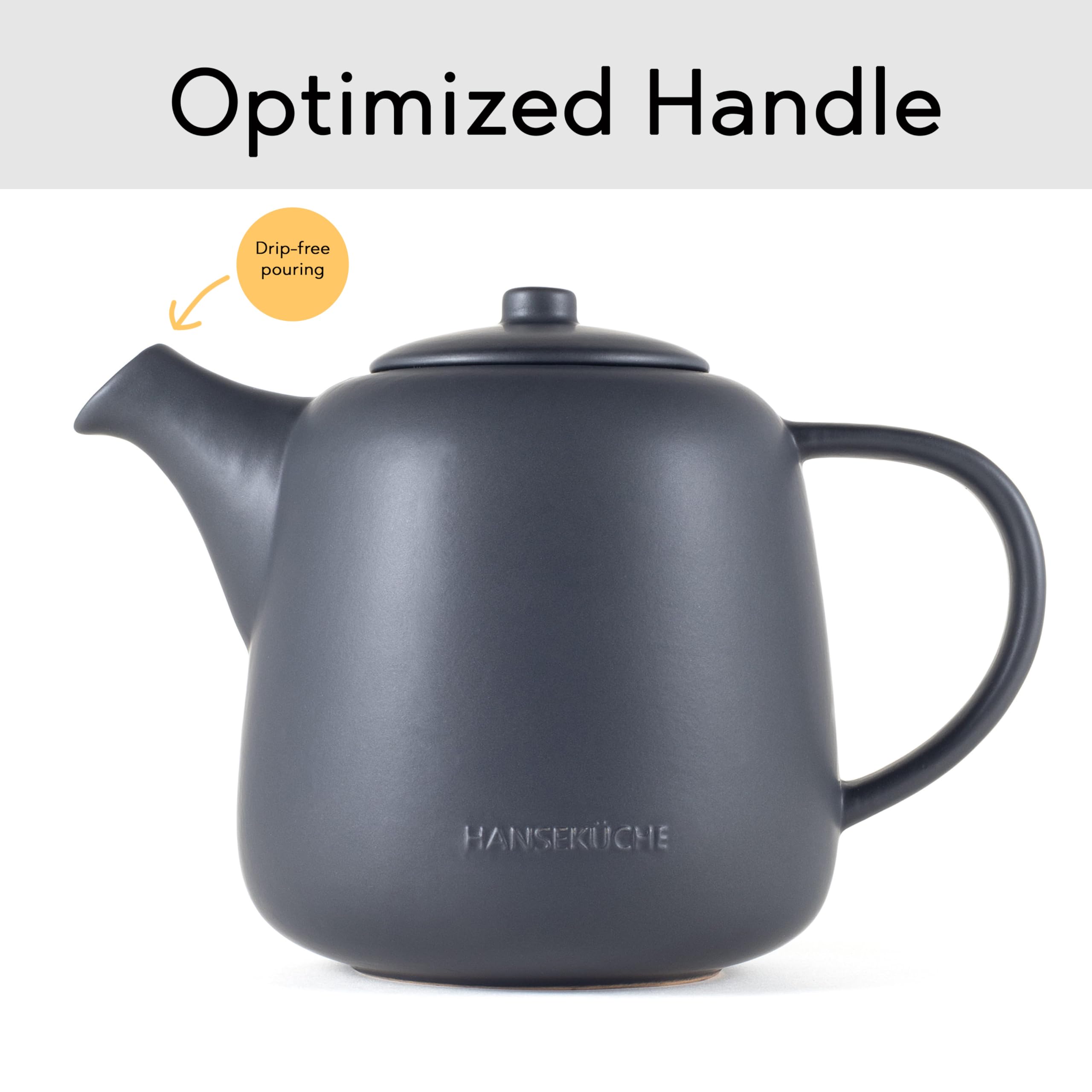 Hanseküche Tetera de alta calidad con colador de acero inoxidable 304, diseño de tetera y bolsa de té (Porcelana)