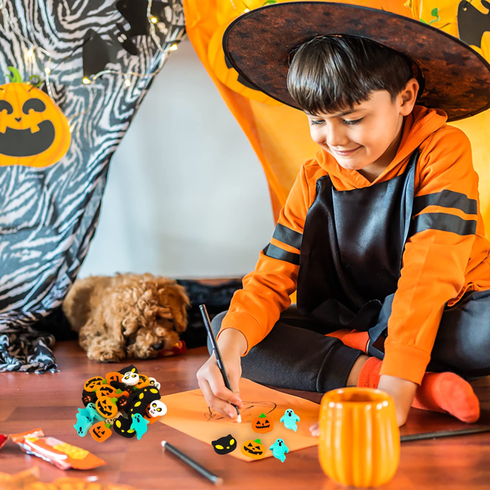 50 Mini Gommes Citrouille Halloween - Taille ~2,1x0,6 Cm - En TPR - Cadeaux, Récompenses Classe, Fête Enfants