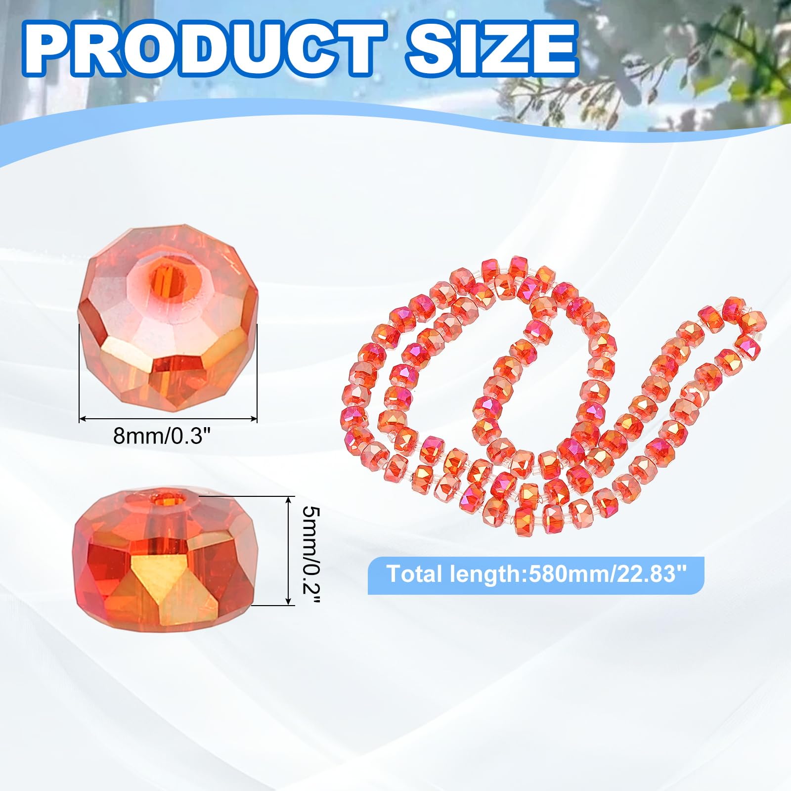 PATIKIL 75 Red Rondelle Crystal Faceted Cut Gemstone Beads, 8mm OD 5mm Thick, Strand with Spacer Beads for Craft Bracelet, Necklace - Image 2