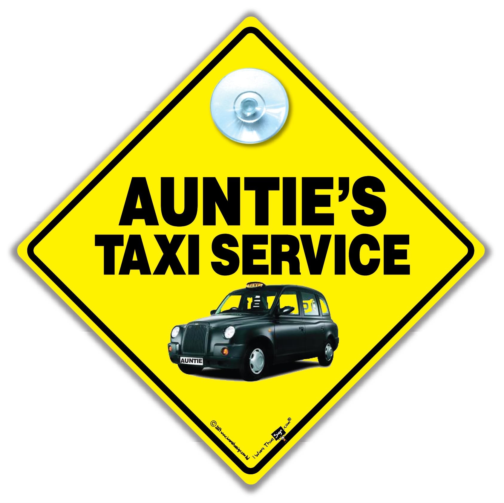 Auntie's Taxi Service Sign, Auntie's Taxi Sign London Black Cab, yellow, 14 x 14 cm