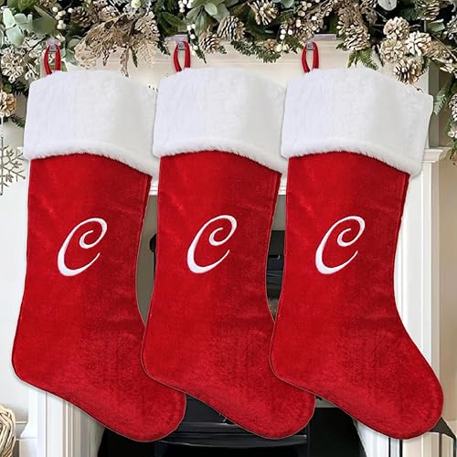 Miniatura 5 de PORRUNNY Medias de Navidad de 17 pulgadas con letras rojas de felpa de poliéster para la familia, vacaciones, decoración de fiesta de Navidad,