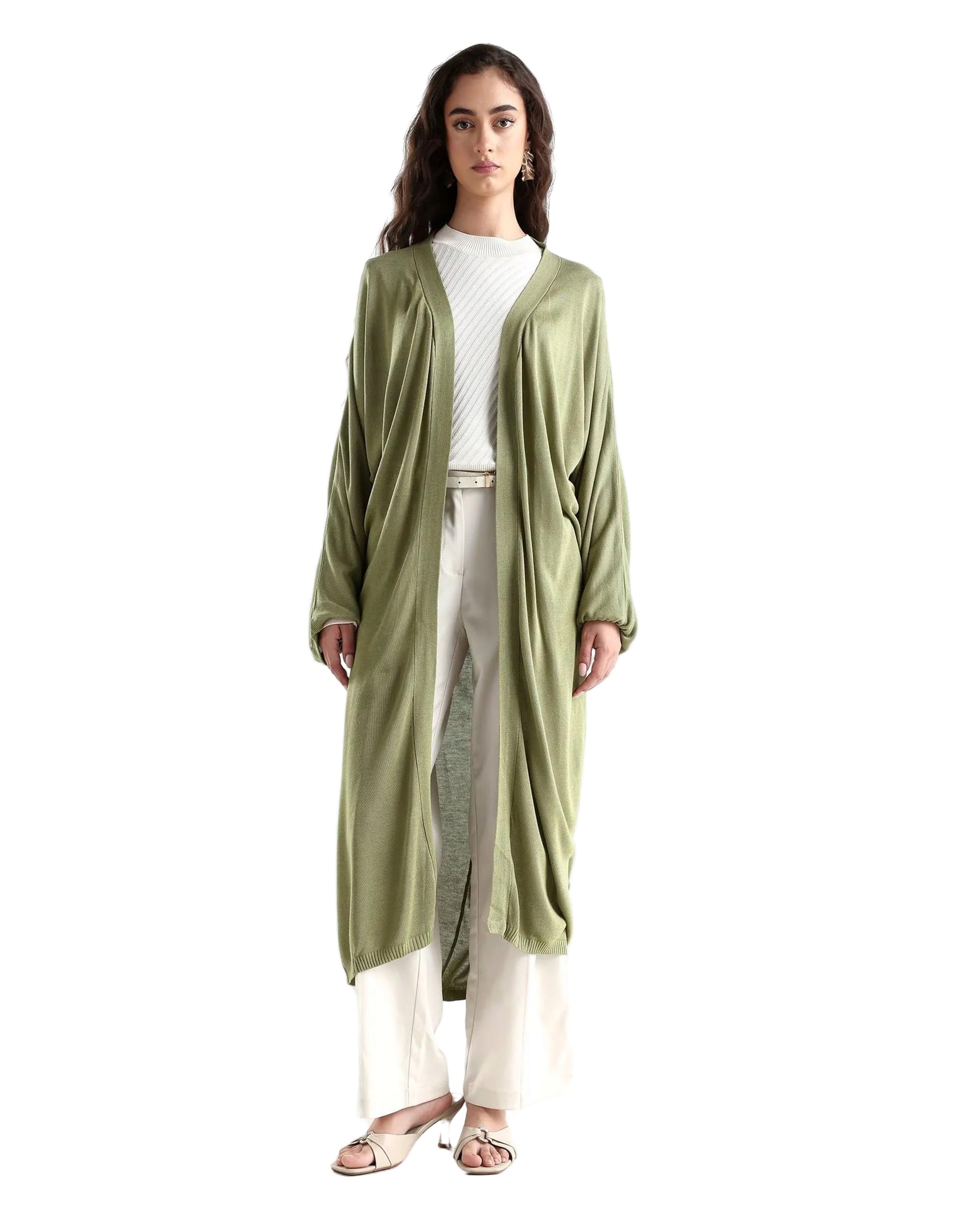 rareism Relaxed Solid Pastel Green Cotton Collarless Long Sleeve Shrug-picture-14