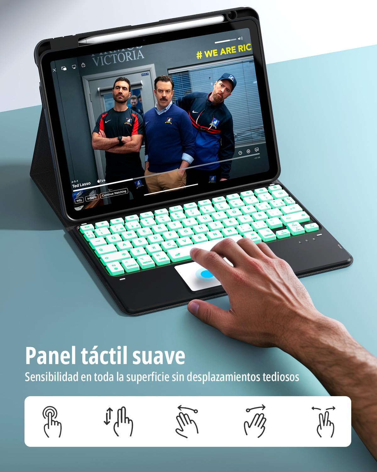CACOE Funda Teclado para iPad Air 11 Pulgadas 2026/2025/2024 (M4/M3/M2) con Touchpad, Iluminación de 7 Colores, [Español] Teclado para iPad Air (8/7/6/5/4) Gen Magnético Desmontable, Negro
