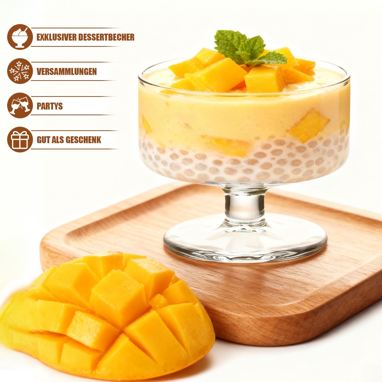 6 Stück 180ml Glas Eis Sundae Tassen, klare Dessertschalen für Pudding, Garnelen Cocktail, Vorspeisen & Milchshakes